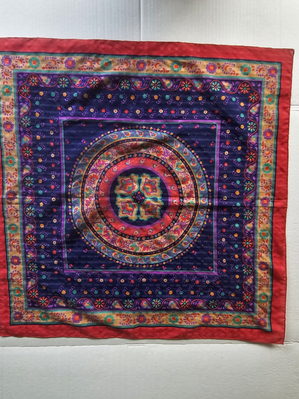 Colorful Purple and Red Printed Square Scarf 29x29